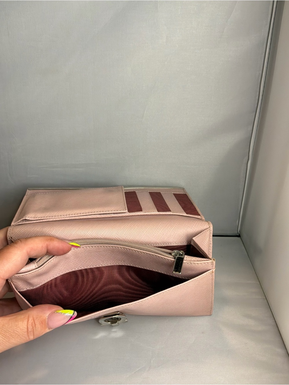 Salvatore Ferragamo Pink Saffiano Leather Wallet with Silver Hardware - Picture 7 of 8